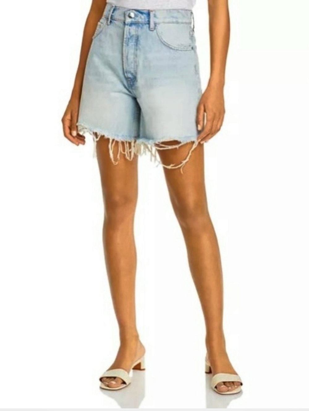 Anine Bing Kit Frayed Cutoff Denim Shorts Button Fly Washed Blue Women's 27
